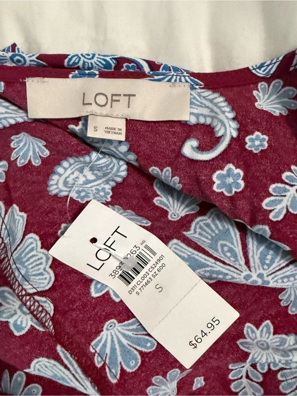 LOFT Women's Red & Blue Floral Wrap Tie Blouse NWT- Size Small - Picture 5 of 5